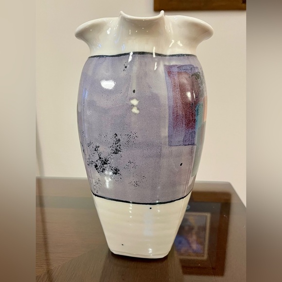 Postmodern Ceramic Pottery Pitcher Artist Signed MCM Geometric Studio Art 9-1/2 - Picture 3 of 12